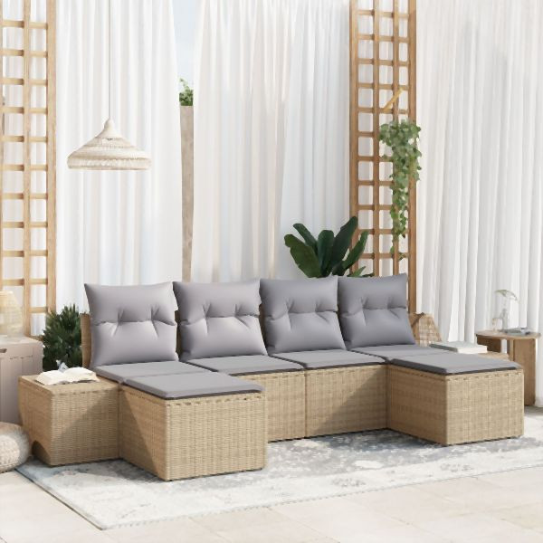 vidaXL 6-teiliges Garten Sofa Set mit Kissen Beige Kunststoff Rattan, 3347170
