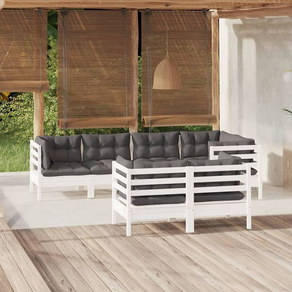 vidaXL 7-teilig Garten-Lounge-Set mit Kissen Weiß Kiefer Massivholz, 3096491