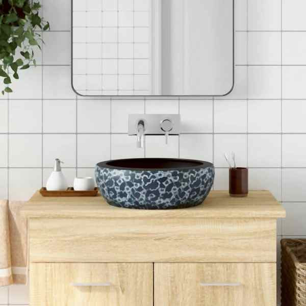 vidaXL Aufsatzwaschbecken Schwarz und Blau Rund Ø41x14 cm Keramik, 155065