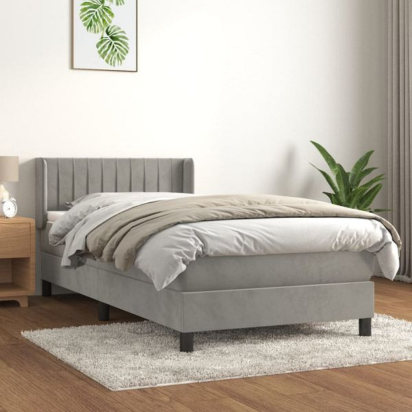 vidaXL Boxspringbett mit Matratze Hellgrau 90x200 cm Samt, 3131057