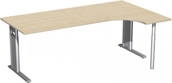 geramöbel PC-Schreibtisch rechts höhenverstellbar, C Fuß Blende optional, 2000x1200x680-820, Ahorn/Silber, N-647317-AS