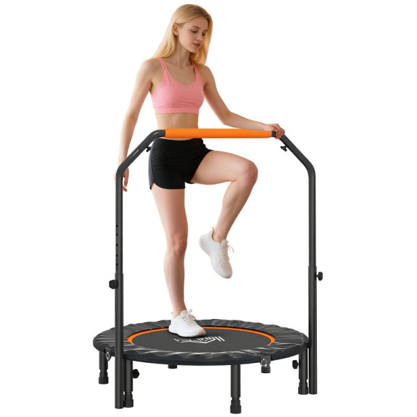 HOMCOM Fitnesstrampolin, klappbar, verstellbarer Haltegriff, Ø 102x123H cm, bis 100 kg, Schwarz, A71-034V00BK