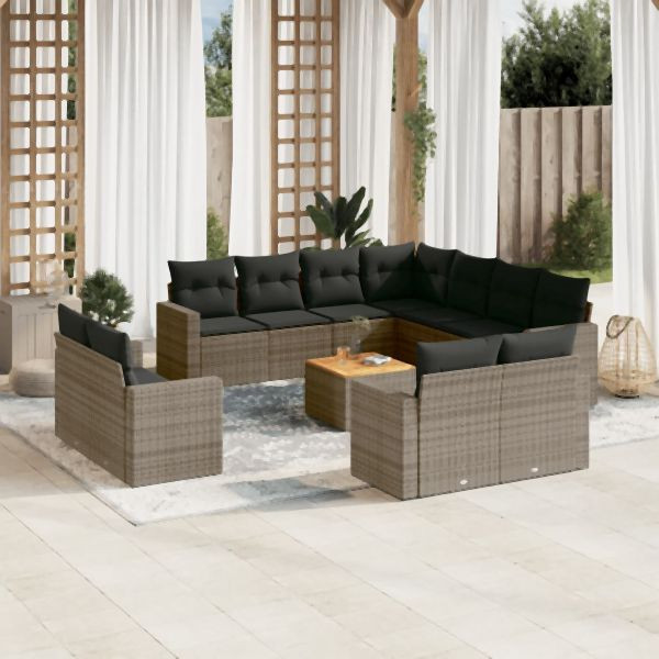 vidaXL 12-tlg. Garten-Sofagarnitur mit Kissen Grau Poly Rattan, 3256718