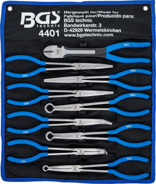 BGS Langbeck- / Flach- und Zündkerzen-Stecker-Zangen-Satz, extra lang, 9-teilig, 4401