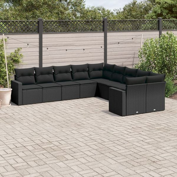vidaXL 10-teilig Garten-Sofagarnitur mit Kissen Schwarz Poly Rattan, 3251842