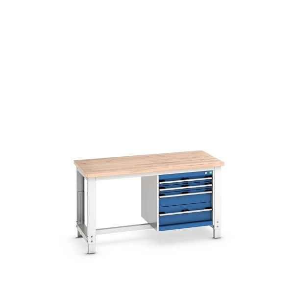 bott cubio Werkbank mit Hängeschrank 4 Schubladen, Rotbuche, höhenverstellbar, BxTxH: 1500x750x740-1140mm, Rotbuche RAL 7035/5010, 41003167.11V