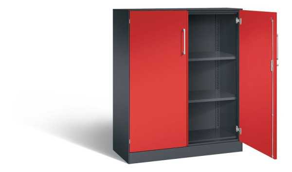 C+P Flügeltürenschrank Asisto, H1310xB1000xT435mm, Farbe: Schwarzgrau / feuerrot, Bügelgriff, 3 OH, 141032-000 S10198