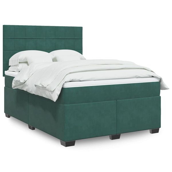 vidaXL Boxspringbett mit Matratze Dunkelgrün 140x190 cm Samt, 3293209