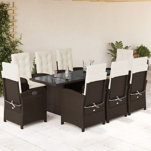 vidaXL 9-teilig Garten-Essgruppe mit Kissen Braun Poly Rattan, 3212255