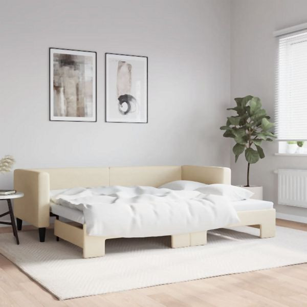 vidaXL Tagesbett Ausziehbar Creme 80x200 cm Stoff, 3196577