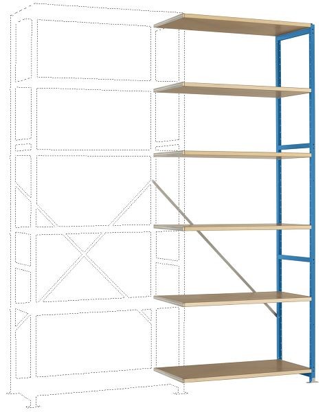 Manuflex Mittelschweres Fachboden-Steckregal Anbauregal mit 6 Holzverbundböden, HxBxT = 2500 x 1000 x 300 mm, lichtblau, RP1405.5012