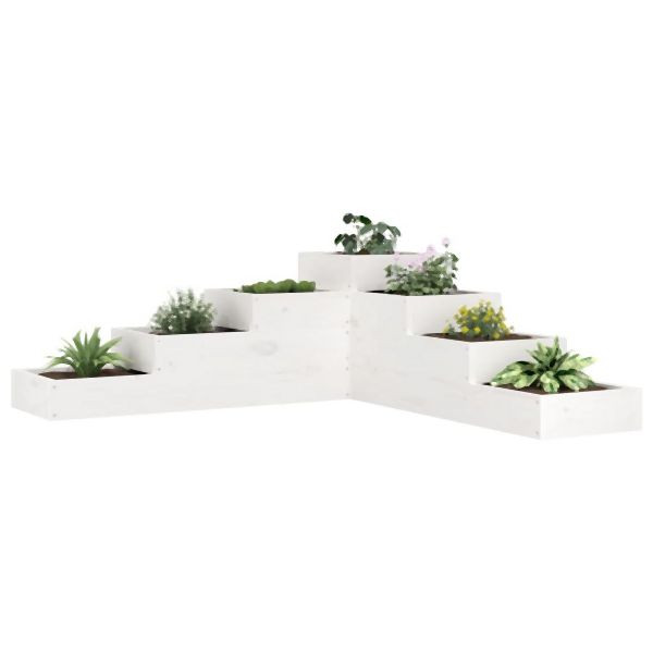 vidaXL Pflanzentreppe 4 Stufen 106x104,5x36 cm Weiß Massivholz Kiefer, 825325