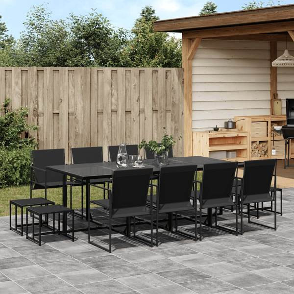 vidaXL 13-tlg. Garten-Essgruppe Schwarz Textilene, UV-beständig, 3295130