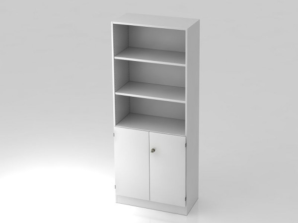 Hammerbacher Schrank 5OH, 2OH Türen, Sockelblende, Streifengriff Weiß/Weiß, 80x42x200,4 cm (BxTxH), V6770/W/W/SG