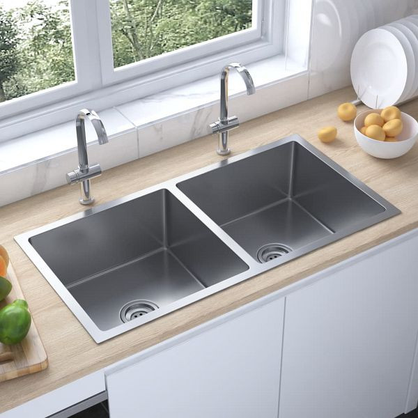 vidaXL Handgemachte Einbauspüle Edelstahl, gebürstet, 51522