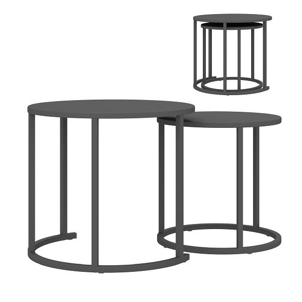 Outsunny 2er Set Beistelltisch Stapelbar Gartentisch Rund wetterfest Balkontisch aus Stahl platzsparend Dunkelgrau, 84G-808V00CG