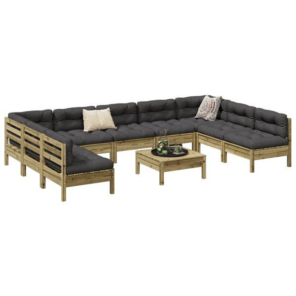 vidaXL 10-teilig Garten-Sofagarnitur mit Kissen Kiefernholz Imprägniert, 3299602