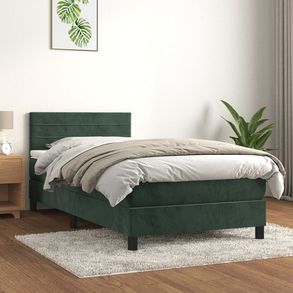 vidaXL Boxspringbett mit Matratze Dunkelgrün 80x200 cm Samt, 3141332