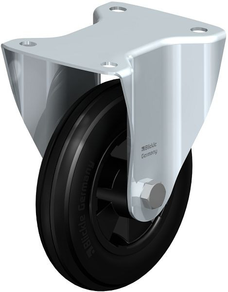 Blickle B-VWPP 160R Stahlblech-Bockrolle, mittelschwere Ausführung, mit Anschraubplatte, Weichgummi, Schwarz, 531046