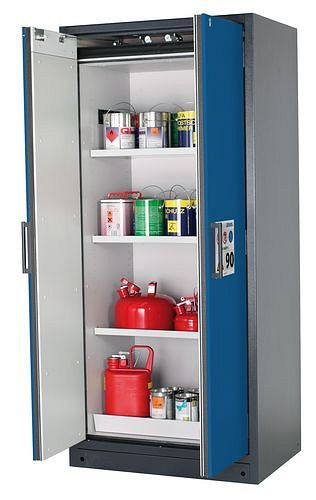 asecos Feuerbeständiger Gefahrstoffschrank Select W-93, 3 Einlegeböden, Türen blau, 200983