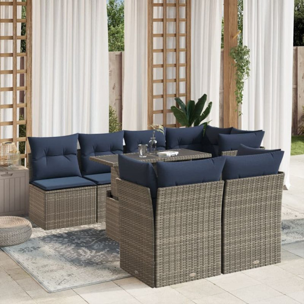 vidaXL 8-teiliges Gartensofa-Set mit Kissen, grau, Polyrattan, 3266411