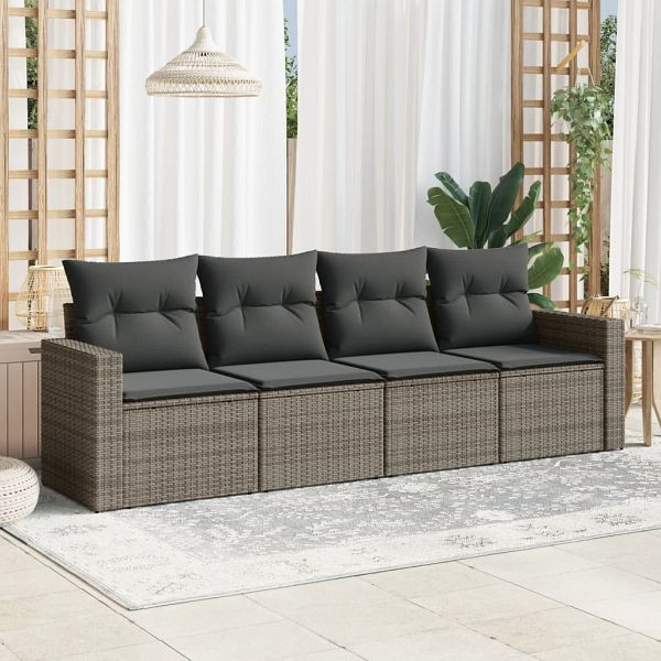 vidaXL 4-tlg. Garten-Sofagarnitur mit Kissen Grau Poly Rattan, 3218670