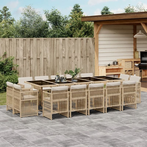 vidaXL 15-teilig Garten-Essgruppe mit Kissen Beige Poly Rattan, 3211054