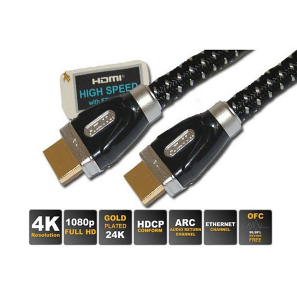 shiverpeaks HDMI-Stecker (A) auf HDMI-Stecker (A), VOLLGESCHIRMTER-STECKER, teilverchromt, schwarz-silber Woll-Mantel, 10m m, SP77478-CL