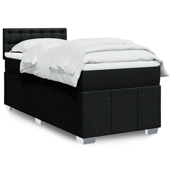 vidaXL Boxspringbett mit Matratze Schwarz 90x190 cm Stoff, 3289239