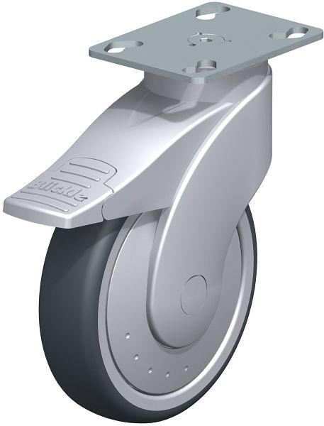 Blickle LWG-TPA 126K-FI-FK-P25 Kunststoff-Lenkrolle WAVE mit Anschraubplatte & Feststeller, Thermoplastisches Gummi-Elastomer, Grau, 745449