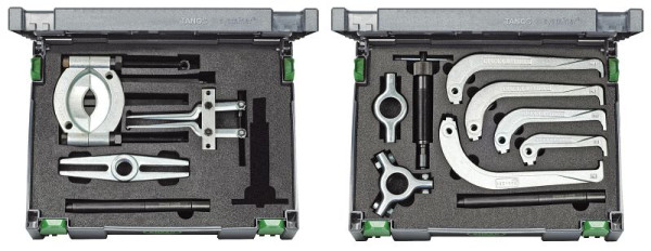 KUKKO Hydraulischer Ab- und Ausziehsatz mit selbstzentrierenden Haken mit Trennvorrichtung, Spannweite außen: 250 mm, 845-858