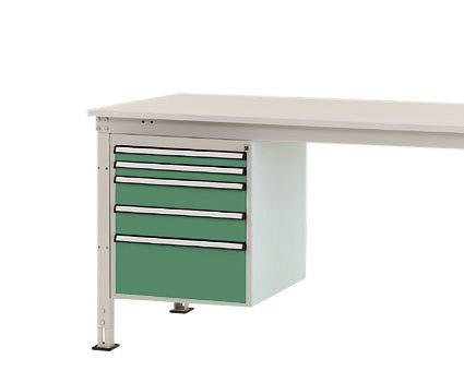 Manuflex Gehäuse-Unterbau Stationär, Nutzhöhe 500 mm mit 5 Schubfächer, für Tischtiefe 800 mm, Resedagrün, ZB4862.6011