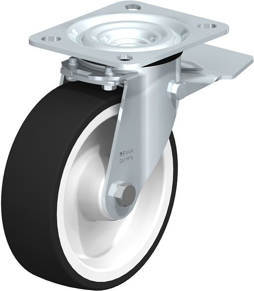 Blickle L-POTH 125R-ST Stahlblech-Lenkrolle, mittelschwere Ausführung, mit Anschraubplatte & Feststeller, Thermoplastisches Polyurethan, Grau, 36350