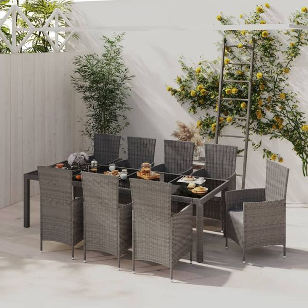 vidaXL 9-tlg. Garten-Essgruppe mit Kissen Poly Rattan Grau, 3094885