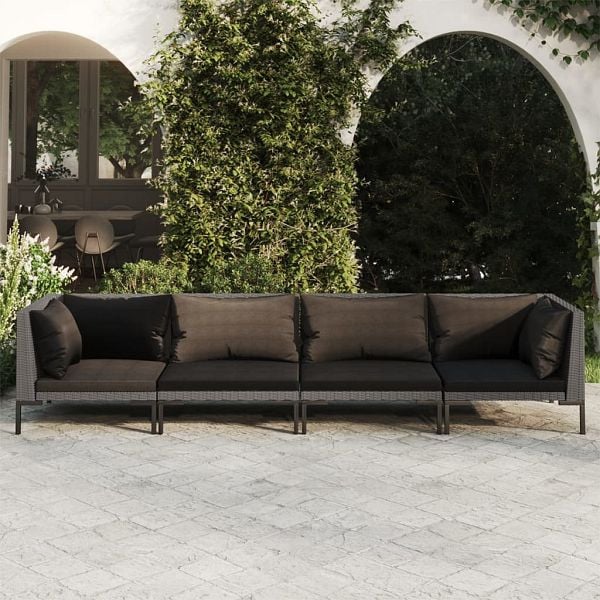 vidaXL 4-teilig Garten-Lounge-Set mit Kissen Poly Rattan Dunkelgrau, 3099816