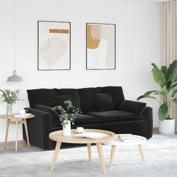 vidaXL Modulares Sofa mit Kissen Schwarz, 3321134, 8721158641489