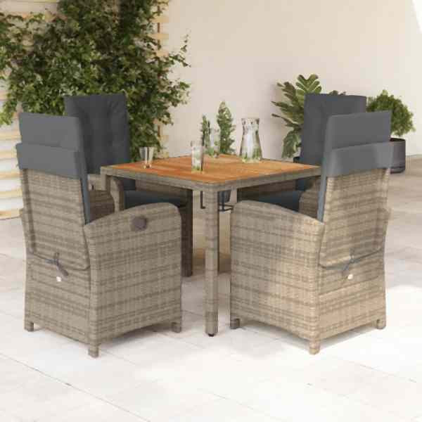 vidaXL 5-tlg. Garten-Essgruppe mit Kissen Grau Poly Rattan, UV-beständig, 3212241