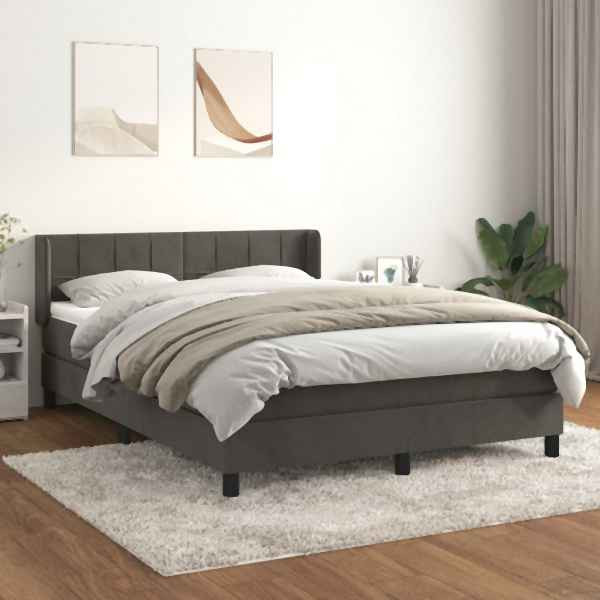 vidaXL Boxspringbett mit Matratze Dunkelgrau 140x200 cm Samt, 3130962