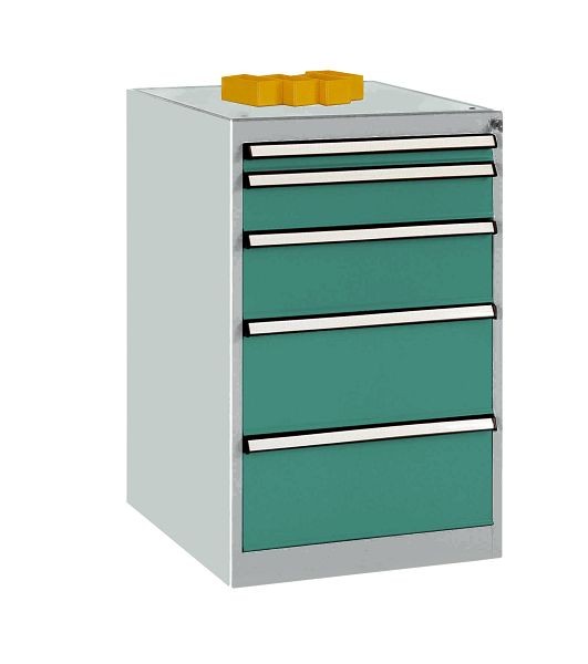 Manuflex Schubfachschrank BASETEC Stationär, Nutzhöhe 700 mm mit 5 Schubfächern, in graugrün HF 0001, TP1141.0001