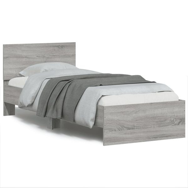 vidaXL Bettgestell mit Kopfteil und LED-Leuchten Grau Sonoma 90x200 cm, 838811