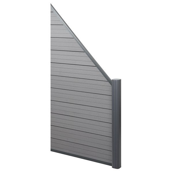Mendler WPC-Sichtschutz Sarthe, Windschutz Zaun, Alu-Pfosten, Erweiterungselement schräg rechts, 0,95m grau, 57986