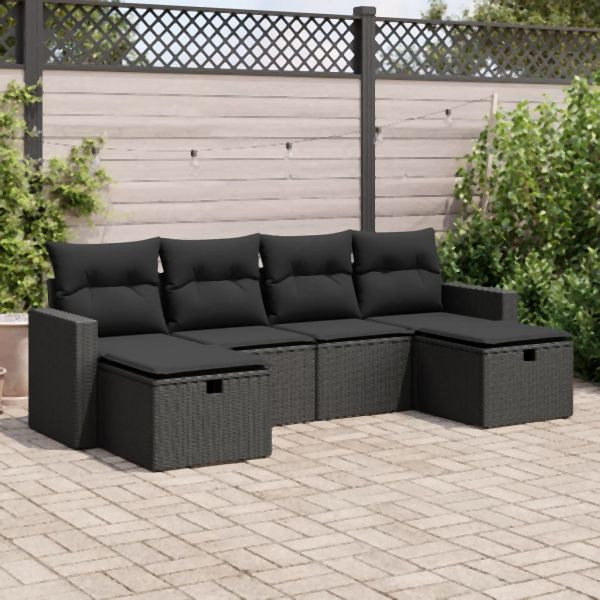 vidaXL 6-tlg. Garten-Sofagarnitur mit Kissen Schwarz Poly Rattan, 3325421