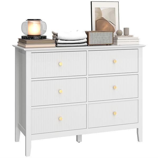 HOMCOM Kommode Sideboard mit 6 Schubladen Moderner Aufbewahrungsschrank für Wohnzimmer Schlafzimmer Flur 100 x 40 x 78 cm Weiß, 83D-158V90WT