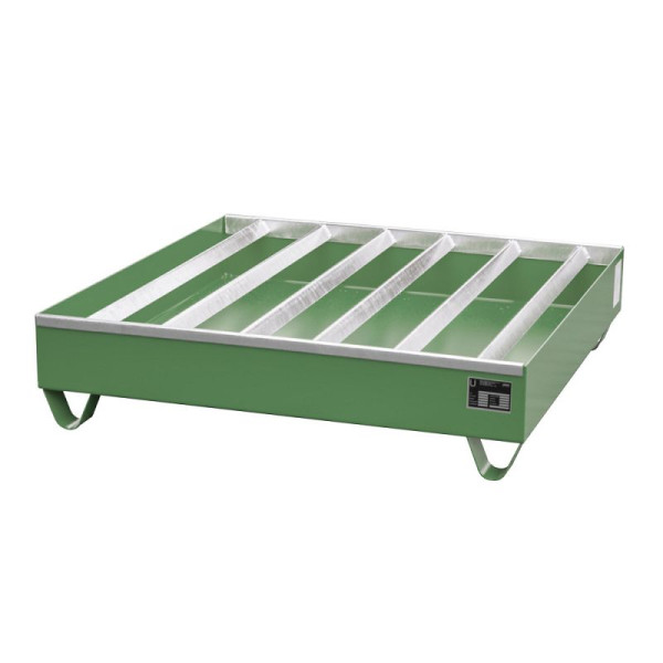 STEIN HGS Profilwanne PW, 3mm Stahlblech, für 200l-Fässer, 230 Liter, RAL 6011 resedagrün, Gesamthöhe 285 mm, lackiert, 4 x 200 Liter Fass, 79215.0010