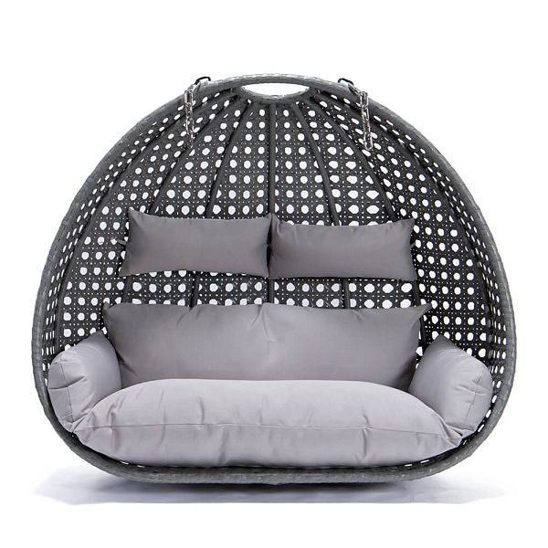 HOME DELUXE Polyrattan Hängesessel TWIN - Grau nur Korb und Kissen, 6902