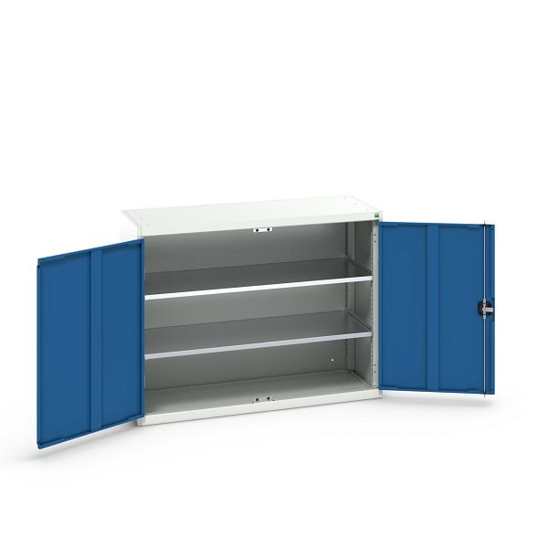 bott verso Flügeltürschrank, mit 2 Fachböden, BxTxH: 1300 x 550 x 1000 mm, Lichtgrau / Enzianblau, 16926601.11