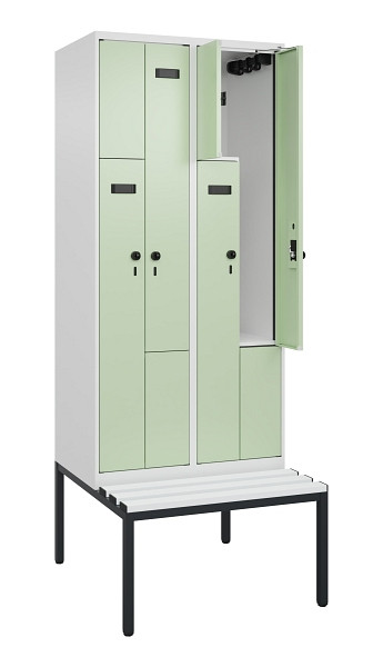 C+P Z-Spind Evolo PLUS, Bank, 4 Fächer, 2120x800x815mm, 9016/6019, Drehriegel, Sitzfläche Kunststoff, Sitzbank, 0490537-224 S10073