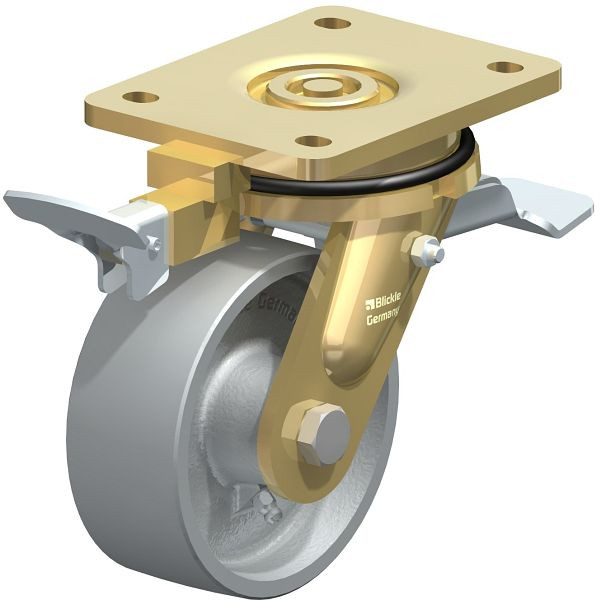 Blickle LS-G 127G-ST-RI4 Stahlgeschweißte Schwerlast-Lenkrolle, schwere Drehkranz-Ausführung mit Feststeller, Guss, Grau, 853086