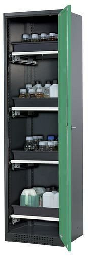 asecos Chemikalienschrank Systema-T CS-54R, Korpus anthrazit, Flügeltüren grün, 4 Tablarauszüge, 208892