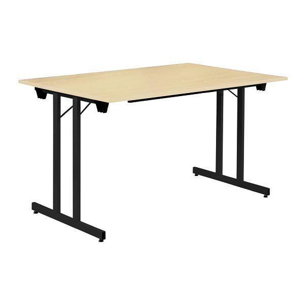 Bisley Klapptisch, rechteckig, Breite 1400 mm, Tiefe 800 mm, 19mm Tischstärke, 333 schwarz x MP ahorn, KT1408MP333